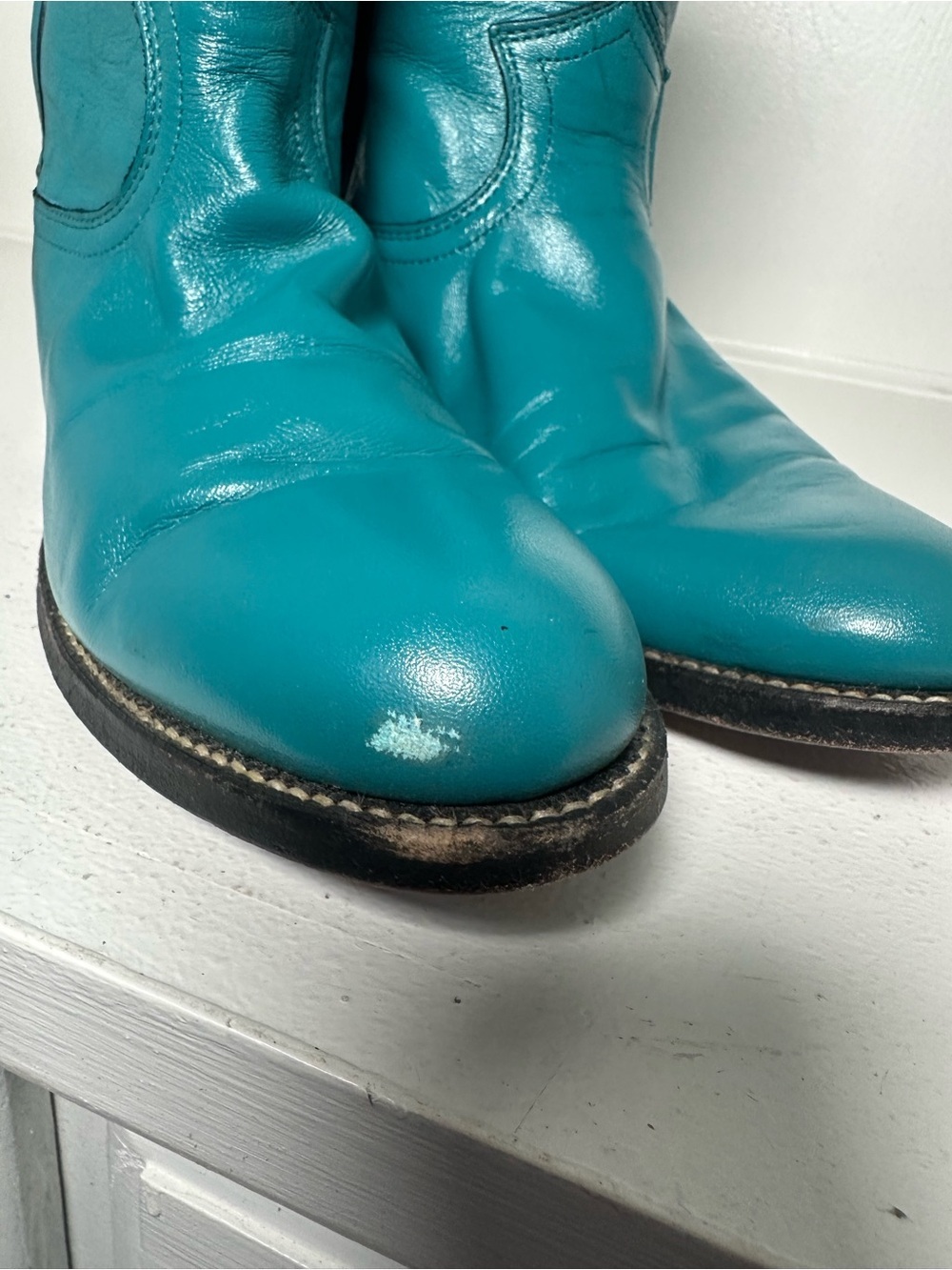 Vintage Justin Boots Womens 6B Turquoise Blue Cowboy USA Made Western Cowgirl - Picture 5 of 10